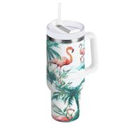 ZZXXB Flamingo Palm Trees Floral Insulated Stainless Steel Water Bottle with Handle and Straw Lid Double Walled Travel Mug 30 oz
