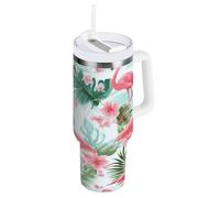 ZZXXB Flamingo Palm Trees Florals Insulated Stainless Steel Water Bottle with Handle and Straw Lid Double Walled Travel Mug 30 oz