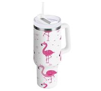 ZZXXB Flamingo Pattern Insulated Stainless Steel Water Bottle with Handle and Straw Lid Double Walled Travel Mug 30 oz