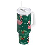 ZZXXB Flamingo Pine Tree Flower Insulated Stainless Steel Water Bottle with Handle and Straw Lid Double Walled Travel Mug 30 oz