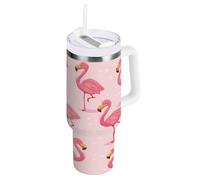 ZZXXB Flamingo Polka Dot Insulated Stainless Steel Water Bottle with Handle and Straw Lid Double Walled Travel Mug 40 oz
