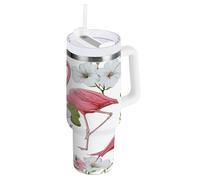 ZZXXB Flamingo Spring Flower Insulated Stainless Steel Water Bottle with Handle and Straw Lid Double Walled Travel Mug 30 oz