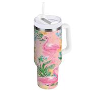 ZZXXB Flamingo Spring Flowers Insulated Stainless Steel Water Bottle with Handle and Straw Lid Double Walled Travel Mug 30 oz