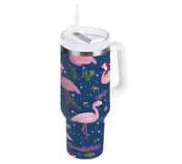 ZZXXB Flamingo Spruce Branch Print Insulated Stainless Steel Water Bottle with Handle and Straw Lid Double Walled Travel Mug 40 oz