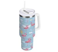 ZZXXB Flamingo Tropical Hibiscus Insulated Stainless Steel Water Bottle with Handle and Straw Lid Double Walled Travel Mug 40 oz