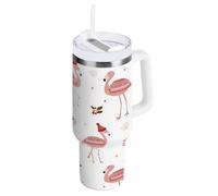 ZZXXB Flamingo Xmas Florals Insulated Stainless Steel Water Bottle with Handle and Straw Lid Double Walled Travel Mug 30 oz