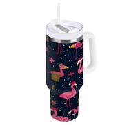 ZZXXB Flamingo Xmas Flowers Insulated Stainless Steel Water Bottle with Handle and Straw Lid Double Walled Travel Mug 30 oz