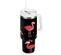 ZZXXB Flamingo Xmas Snow Insulated Stainless Steel Water Bottle with Handle and Straw Lid Double Walled Travel Mug 30 oz