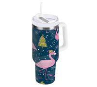 ZZXXB Flamingo Xmas Tree Snow Insulated Stainless Steel Water Bottle with Handle and Straw Lid Double Walled Travel Mug 30 oz