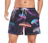 ZZXXB Galaxy Jellyfish Print Men's Swim Trunks with Liner Quick Dry Beach Shorts Swimwear Bathing Suit M Black
