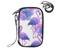 ZZXXB Galaxy Nebula Flamingo Passport Holder for Travel Essentials | Rfid Blocking Passport Cover Wallet for Women Men with Card Slots, ID Window, Zipper Pocket, Detachable Wrist Strap