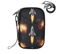 ZZXXB Galaxy Nebula Rocket Passport Holder for Travel Essentials | Rfid Blocking Passport Cover Wallet for Women Men with Card Slots, ID Window, Zipper Pocket, Detachable Wrist Strap