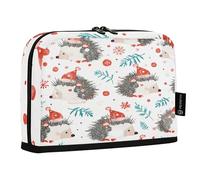 ZZXXB Hedgehog Xmas Holly Leaf Pencil Case Compartment Stand up Pen Pouch with Zipper for Boys Girls Students