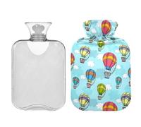 ZZXXB Hot Air Balloon Pattern Hot Cold Water Bottle with Fleece Cover PVC Hot Water Bag 2 Liter