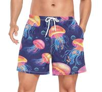ZZXXB Jellyfish and Bubble Men's Swim Trunks with Liner Quick Dry Beach Shorts Swimwear Bathing Suit M Blue