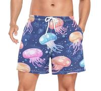ZZXXB Jellyfish and Polka Dot Men's Swim Trunks with Liner Quick Dry Beach Shorts Swimwear Bathing Suit S Blue