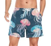 ZZXXB Jellyfish Pattern Men's Swim Trunks with Liner Quick Dry Beach Shorts Swimwear Bathing Suit XL Blue