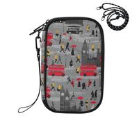 ZZXXB London City Bus Passport Holder for Travel Essentials | Rfid Blocking Passport Cover Wallet for Women Men with Card Slots, ID Window, Zipper Pocket, Detachable Wrist Strap