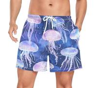 ZZXXB Lovely Jellyfish Men's Swim Trunks with Liner Quick Dry Beach Shorts Swimwear Bathing Suit S Blue