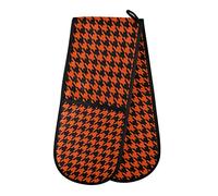 ZZXXB Orange and Black Houndstooth Double Oven Mitt Heat Resistant Non-Slip Kitchen Gloves Extra Long 7" x 35" for Cooking Baking Barbecue Grilling