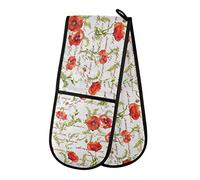 ZZXXB Poppy Flower Double Oven Mitt Heat Resistant Non-Slip Kitchen Gloves Extra Long 7" x 35" for Cooking Baking Barbecue Grilling
