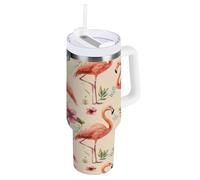 ZZXXB Spring Flamingo Flower Insulated Stainless Steel Water Bottle with Handle and Straw Lid Double Walled Travel Mug 30 oz