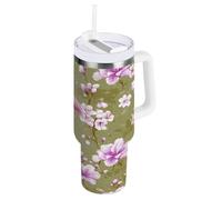 ZZXXB Spring Flamingo Flowers Insulated Stainless Steel Water Bottle with Handle and Straw Lid Double Walled Travel Mug 40 oz