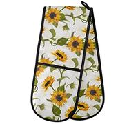 ZZXXB Sunflower Double Oven Mitt Heat Resistant Non-Slip Kitchen Gloves Extra Long 7" x 35" for Cooking Baking Barbecue Grilling