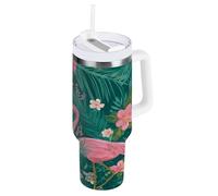 ZZXXB Tropical Flamingo Flower Insulated Stainless Steel Water Bottle with Handle and Straw Lid Double Walled Travel Mug 30 oz