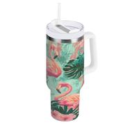 ZZXXB Tropical Flamingo Flowers Insulated Stainless Steel Water Bottle with Handle and Straw Lid Double Walled Travel Mug 30 oz