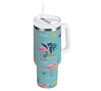 ZZXXB Tropical Flamingo Tree Insulated Stainless Steel Water Bottle with Handle and Straw Lid Double Walled Travel Mug 30 oz