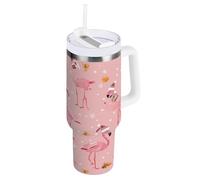ZZXXB Xmas Flamingo Tree Insulated Stainless Steel Water Bottle with Handle and Straw Lid Double Walled Travel Mug 30 oz