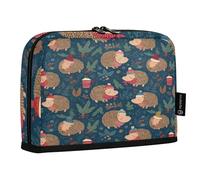 ZZXXB Xmas Hedgehog Holly Leaves Pencil Case Compartment Stand up Pen Pouch with Zipper for Boys Girls Students