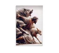 ZZXYHM Christian Poster, Jesus Protecting Lamb from Wolves Mural Modern Decoration Hanging Art Poster 20x30inch(50x75cm)