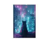 ZZXYHM City Night Scene Poster Cyber-style City from The Perspective of A Black Cat Wall Art Decorative Painting Mural Modern Decoration Hanging Art Poster 08x12inch(20x30cm)