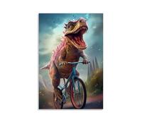 ZZXZHTHB Animal Posters Showing Dinosaur Riding A Bike on The Road, to Show Off Wall Art Decorative Painting Mural Modern Decoration Hanging Art Poster 16x24inch(40x60cm)