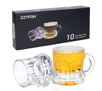 ZZYFGH 10 Pack Mini Beer Shot Glasses, Mini Glass Beer Mug with Handle 1.0 Ounce,Tequila,Vodka Shot Glasses, Great for Father, Husband, Birthday or Friend Party Present (Set of 10-1.0 oz)