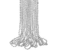 ZZYFGH 12 PCS Metallic Silver Bead Necklace Bulk,33'' Mardi Gras Round Beaded Necklaces for Mardi Gras Party Christmas New Year Eve Festive Events