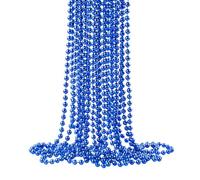 ZZYFGH 33'' 7mm Metallic Blue Bead Necklace Bulk, Mardi Gras Round Beaded Necklaces for Party Favors Costume Necklace (12 Pcs)