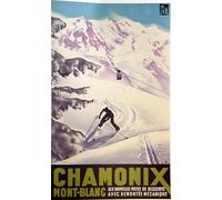 ZZYGGN GMGSW Chamonix Mont Blanc Ski Poster and Prints Aesthetic Wall Art Sport Retro Canvas Prints Landscape Painting for Office Wall Decor 40x65cm Frameless