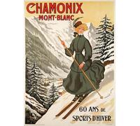 ZZYGGN GMGSW Chamonix Mont Blanc Ski Poster and Prints Aesthetic Wall Art Sports Ski Canvas Prints Landscape Painting for Home Wall Decor 40x65cm Frameless