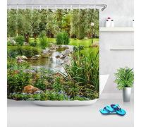 ZZYJKSD Park Garden Tree Flower Pond Nature Landscape Shower Curtain Bathroom Polyester Waterproof Fabric Curtains Home Bathtub Decor - 180X180CM