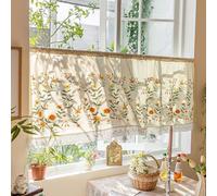 ZZYK Beige Curtain Linen Valance for Windows for Kitchen Living Room Rustic Flower Farmhouse Curtains Rod Pocket 1 Washable Panel Wall Decor Lace Valance,Yellow,67" W x 19" L