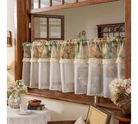 ZZYK Gauze Valances for Windows Lace Romantic Flower Valance for Living Room Cafe Curtains Long Macrame Kitchen Curtain Wall Decor Machine Washable,Green,67" W x 23" L