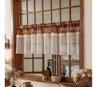 ZZYK Gauze Valances for Windows Lace Romantic Flower Valance for Living Room Cafe Curtains Long Macrame Kitchen Curtain Wall Decor Machine Washable,Orange,63" W x 19" L