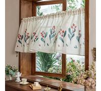 ZZYK Rustic Linen Valance for Windows Kitchen Living Room Washed Valances Japanese Rod Pocket Farmhouse Panels Small Blackout Flower Window Curtains,C,59" W x 23" L(Pack of 1)