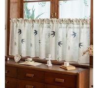 ZZYK Rustic Linen Valance for Windows Kitchen Living Room Washed Valances Japanese Rod Pocket Farmhouse Panels Small Blackout Flower Window Curtains,A,98" W x 35" L(Pack of 1)