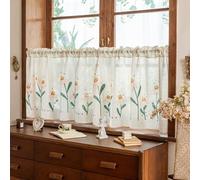 ZZYK Rustic Linen Valance for Windows Kitchen Living Room Washed Valances Japanese Rod Pocket Farmhouse Panels Small Blackout Flower Window Curtains,B,59" W x 19" L(Pack of 1)