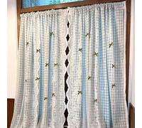 ZZYK White Lace Window Valances,Washed Green Checkered Kitchen Short Toppers Curtains Double Layers Cabinet Curtain Panels for Living Room Cafe Laundry Basement,Paste,55" W x 90" L