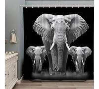 ZZYSKS Elephant Shower Curtain Funny African Large Wild Animal Elephants Close-Up Black Background Polyester Fabric Bathroom Decor Curtains Set with Hooks 70Wx70H Inch